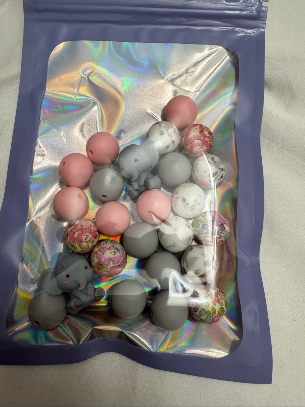 Silicone Elephant beads- Pink & Gray